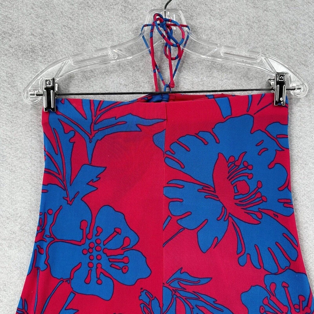 Free People Halter‎ Dress Womens SMALL Pink Blue Hawaiian Tropical Beach Midi - Picture 7 of 14